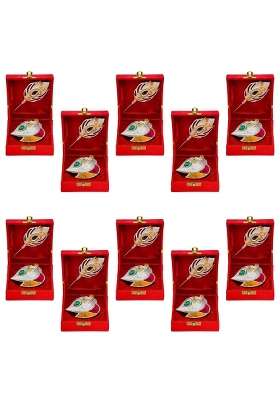 Saugat Traders Silver Plated Haldi Kumkum Tilak Stick Gift Box Return Gifts for Puja Favors Items Pack of 10