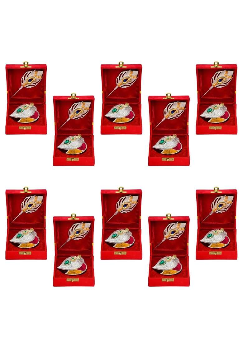 Saugat Traders Silver Plated Haldi Kumkum Tilak Stick Gift Box Return Gifts for Puja Favors Items Pack of 10 - Indya