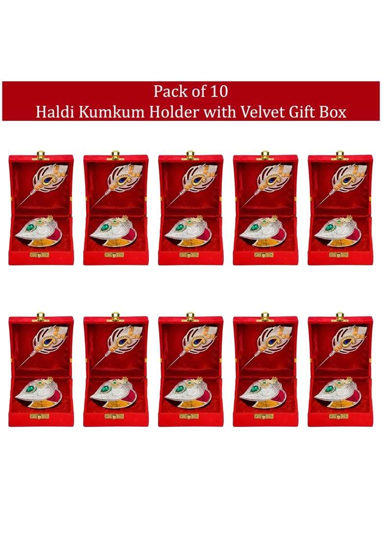 Saugat Traders Silver Plated Haldi Kumkum Tilak Stick Gift Box Return Gifts for Puja Favors Items Pack of 10 - Indya