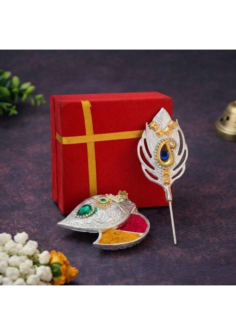 Saugat Traders Silver Plated Haldi Kumkum Tilak Stick Gift Box Return Gifts for Puja Favors Items Pack of 10 - Indya