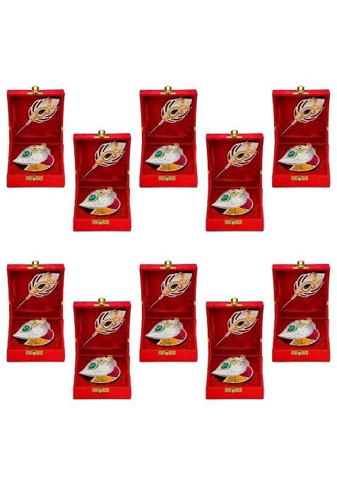 Saugat Traders Silver Plated Haldi Kumkum Tilak Stick Gift Box Return Gifts for Puja Favors Items Pack of 10