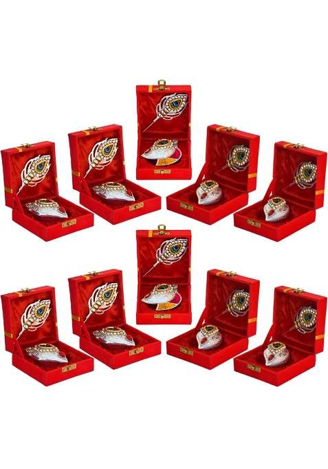Saugat Traders Silver Plated Haldi Kumkum Tilak Stick Gift Box Return Gifts for Puja Favors Items Pack of 10