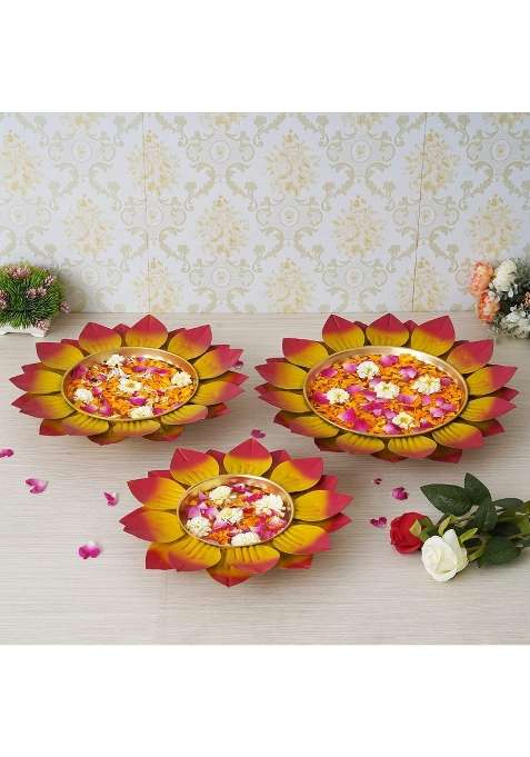 Webelkart Premium Multicolor Leaf Flower Decorative Urli Bowl for Home Handcrafted Bowl for Floating Flowers