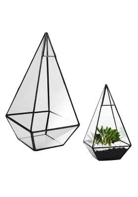 Merishopp Glass Geometric Terrarium Pyramid Tabletop Vase Wedding Engagement Table Decor Black