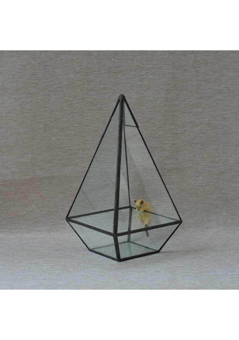 Merishopp Glass Geometric Terrarium Pyramid Tabletop Vase Wedding Engagement Table Decor Black - Indya