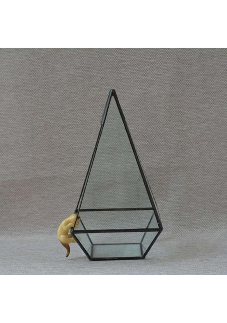 Merishopp Glass Geometric Terrarium Pyramid Tabletop Vase Wedding Engagement Table Decor Black - Indya