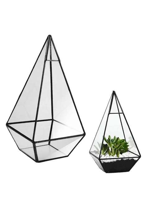 Merishopp Glass Geometric Terrarium Pyramid Tabletop Vase Wedding Engagement Table Decor Black