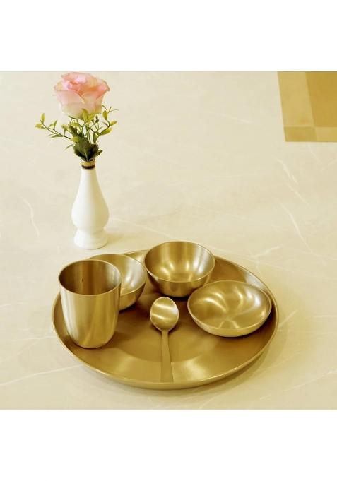 Brass Globe Pure Kansa Bronze Dinner Pcs Matte Finish 1 Thail 2 Bowls 1 Spoon Set of 6