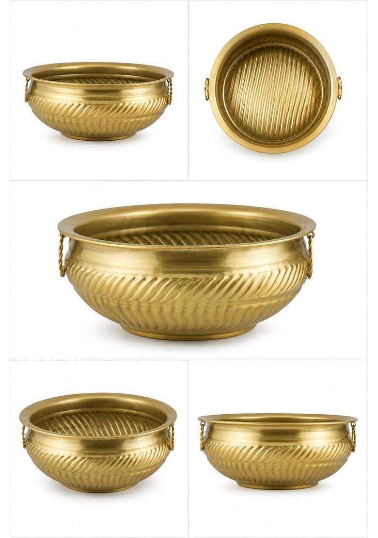 Deco Crush Golden Brass Finish Urli Bowl for Home Decor Floating Flower and Candle Bowl Set of 3 - Indya