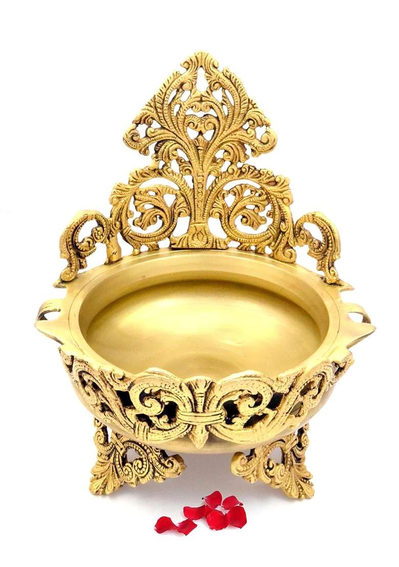 Two Moustaches 10 and Half Inches Ethnic Design Brass Urli Traditional Bowl Decor Showpiece Pack of 1 - Indya