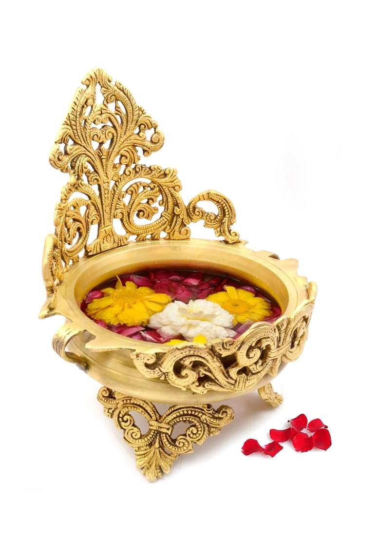 Two Moustaches 10 and Half Inches Ethnic Design Brass Urli Traditional Bowl Decor Showpiece Pack of 1 - Indya