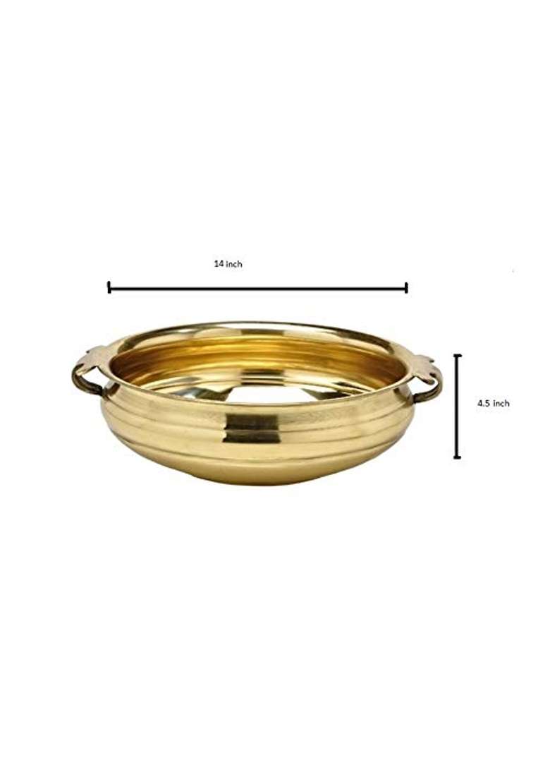Buyerwell Gold Plain Brass Decorative Urli Uruli Bowl 14 Inch Handcrafted Bowl for Floating Flowers Home - Indya