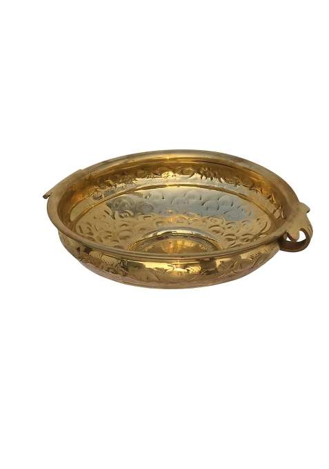 Jhalkari Creations Big Brass Urli Golden Finish Decorative Bowl Spacious Design for Flowers Candles Festive