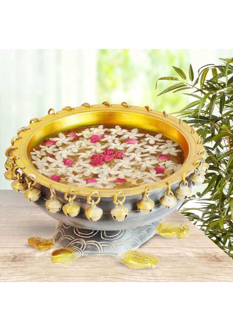 Artvarko Brass Urli Ethnic Traditional Tortoise Urli Decorative Vastu Fengshui Bowl for Flowers - Indya