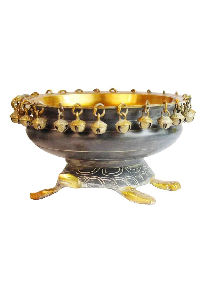 Artvarko Brass Urli Ethnic Traditional Tortoise Urli Decorative Vastu Fengshui Bowl for Flowers - Indya