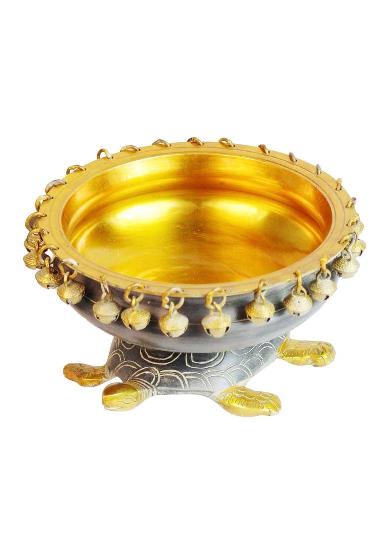 Artvarko Brass Urli Ethnic Traditional Tortoise Urli Decorative Vastu Fengshui Bowl for Flowers - Indya