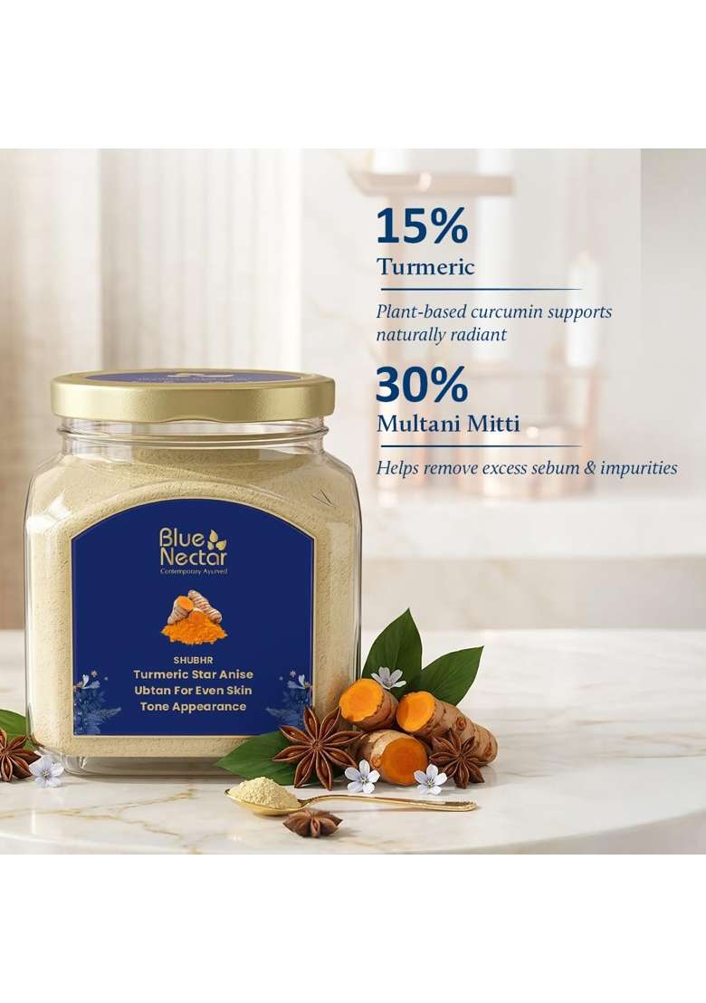 Blue Nectar Turmeric Ubtan Face Pack Powder Tan Removal Face Pack for Glowing Skin for Women and Men - Indya