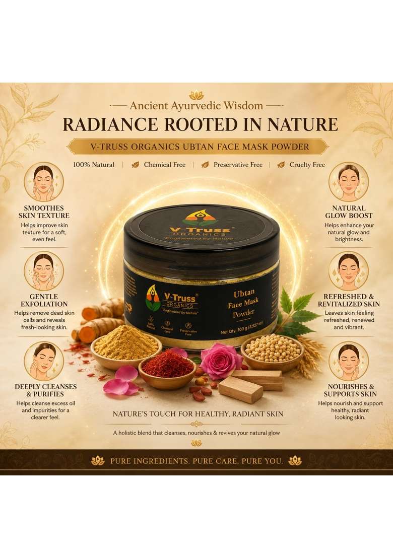 V Truss Organics Powder 100G Enriched with Turmeric Saffron Gram Flour Rose Petal - Indya