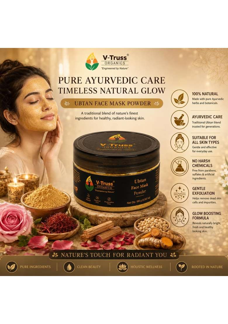 V Truss Organics Powder 100G Enriched with Turmeric Saffron Gram Flour Rose Petal - Indya