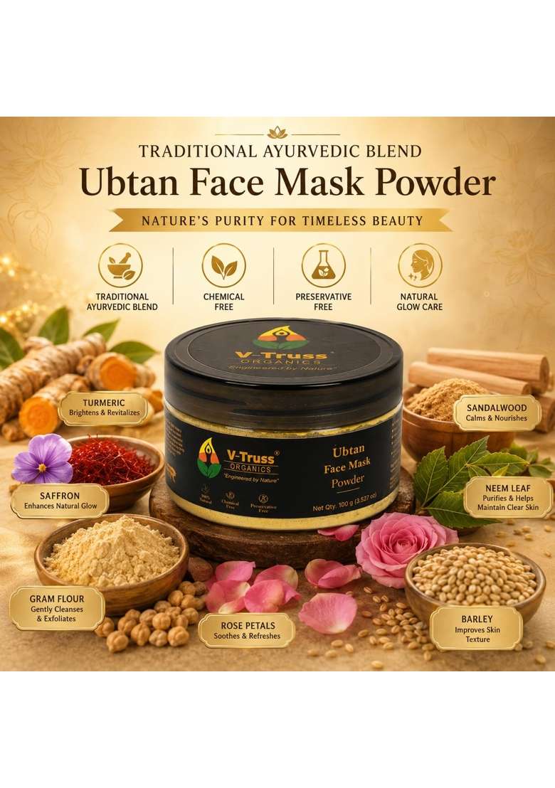 V Truss Organics Powder 100G Enriched with Turmeric Saffron Gram Flour Rose Petal - Indya