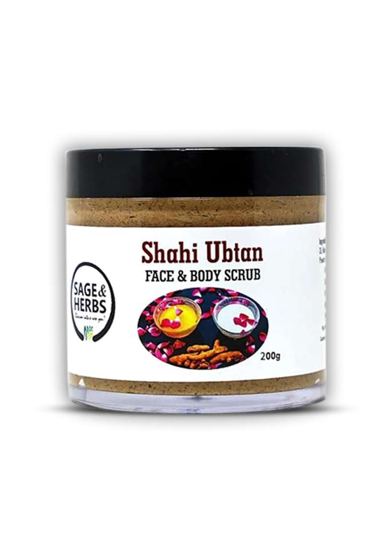 Sage and Herbs Shahi Ubtan Face and Body Scrub 200G Natural Exfoliation Orange Turmeric Tan Removal - Indya