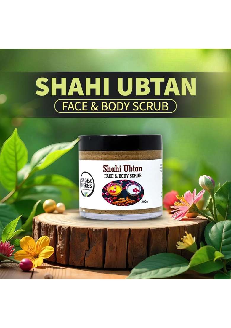 Sage and Herbs Shahi Ubtan Face and Body Scrub 200G Natural Exfoliation Orange Turmeric Tan Removal - Indya