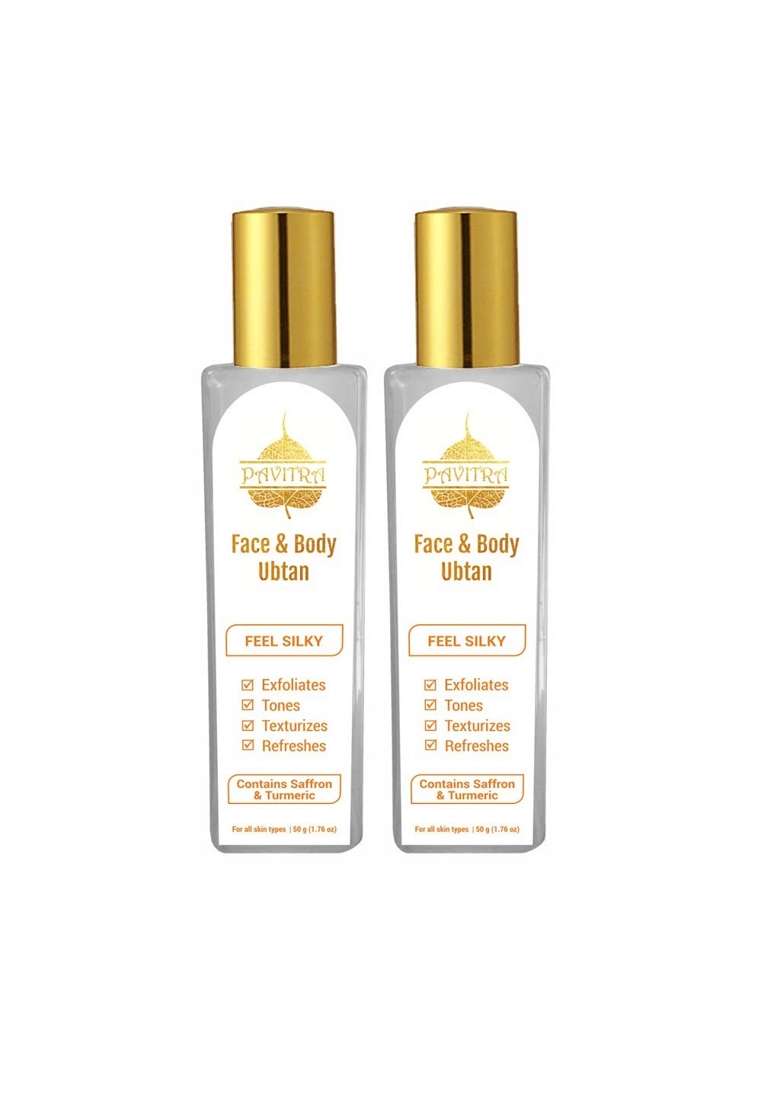 Pavitra Plus Face and Body Ubtan for Instant Glow Natural Saffron Turmeric and Lodh Exfoliates Pack of 2 - Indya
