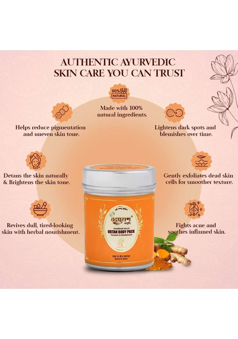 Vedpuran Chandan Haldi Ubtan Body Pack Natural Herbal Face and Body Mask for Glowing Skin - Indya