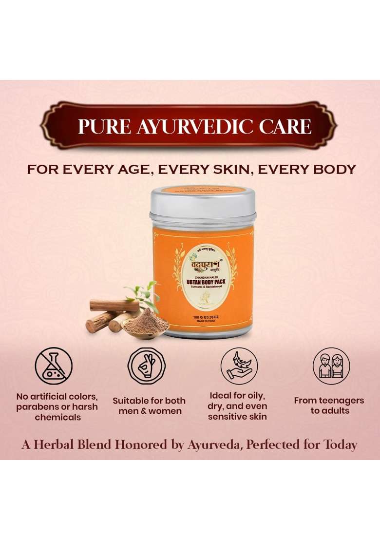 Vedpuran Chandan Haldi Ubtan Body Pack Natural Herbal Face and Body Mask for Glowing Skin - Indya