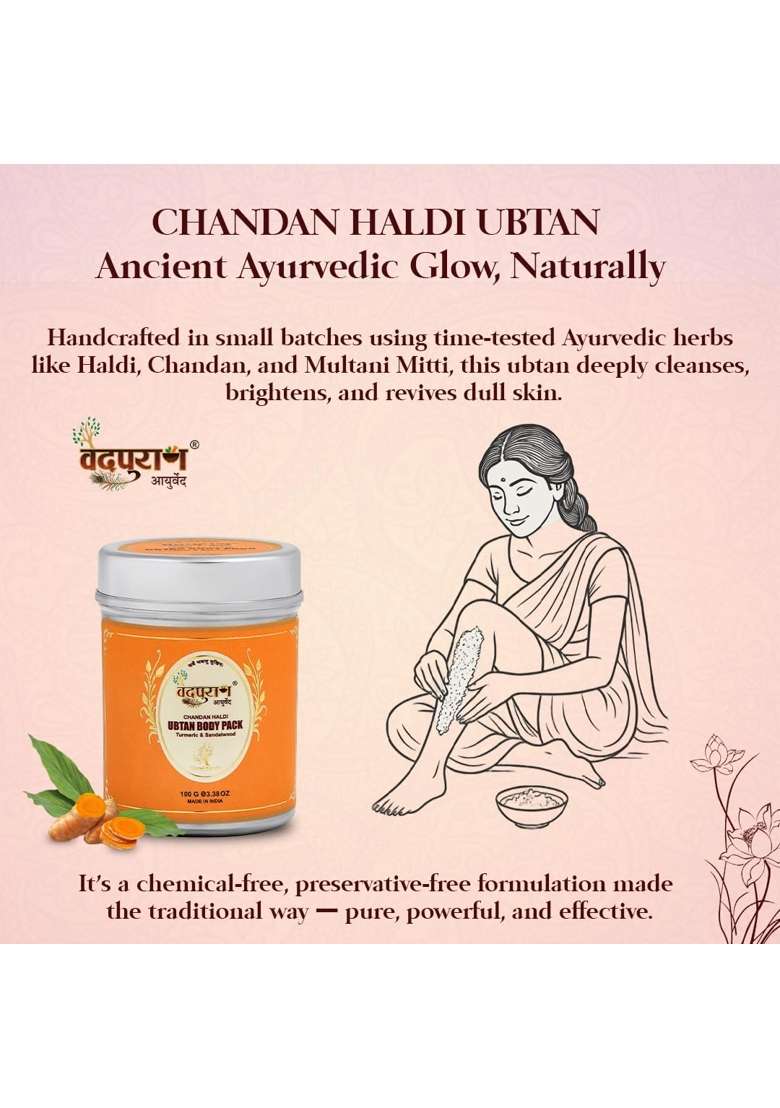 Vedpuran Chandan Haldi Ubtan Body Pack Natural Herbal Face and Body Mask for Glowing Skin - Indya