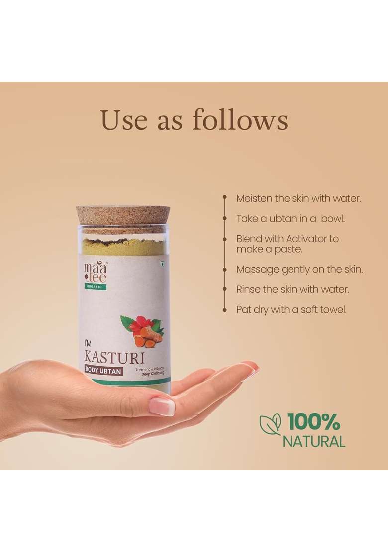 Maatee Organic Kasturi Powder Skin Ubtan for Deeply Cleanses by Removing Dead Skin with Hibiscus Chickpea - Indya