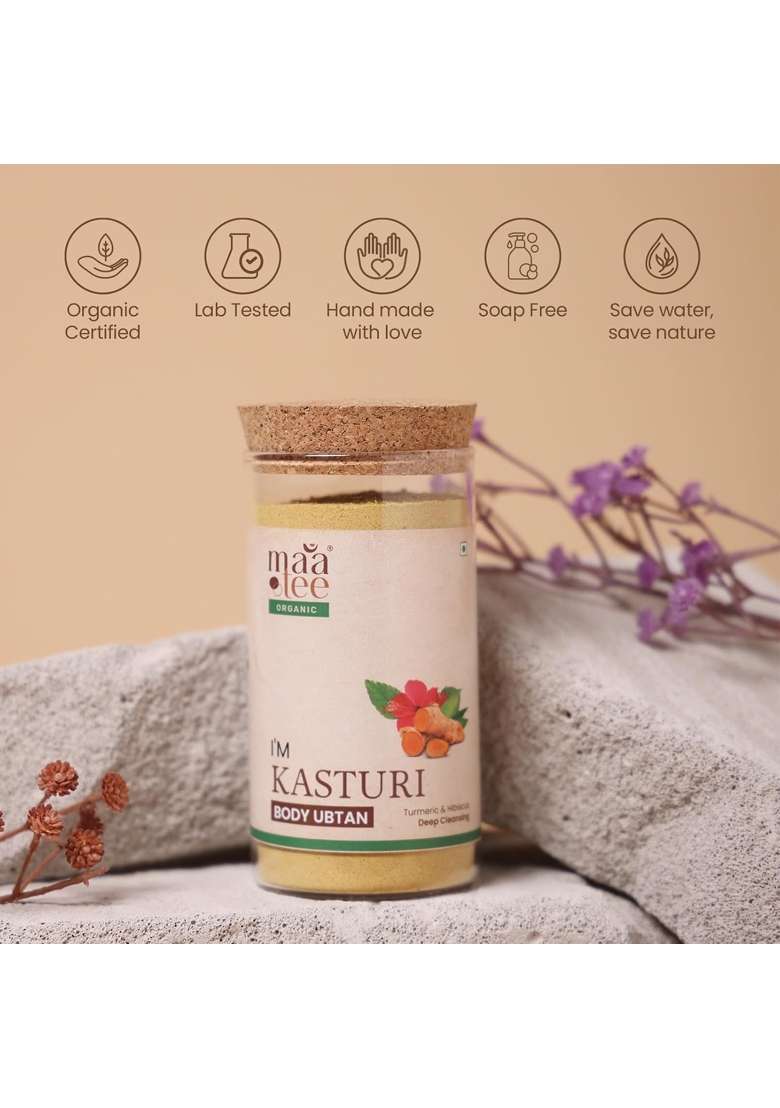 Maatee Organic Kasturi Powder Skin Ubtan for Deeply Cleanses by Removing Dead Skin with Hibiscus Chickpea - Indya