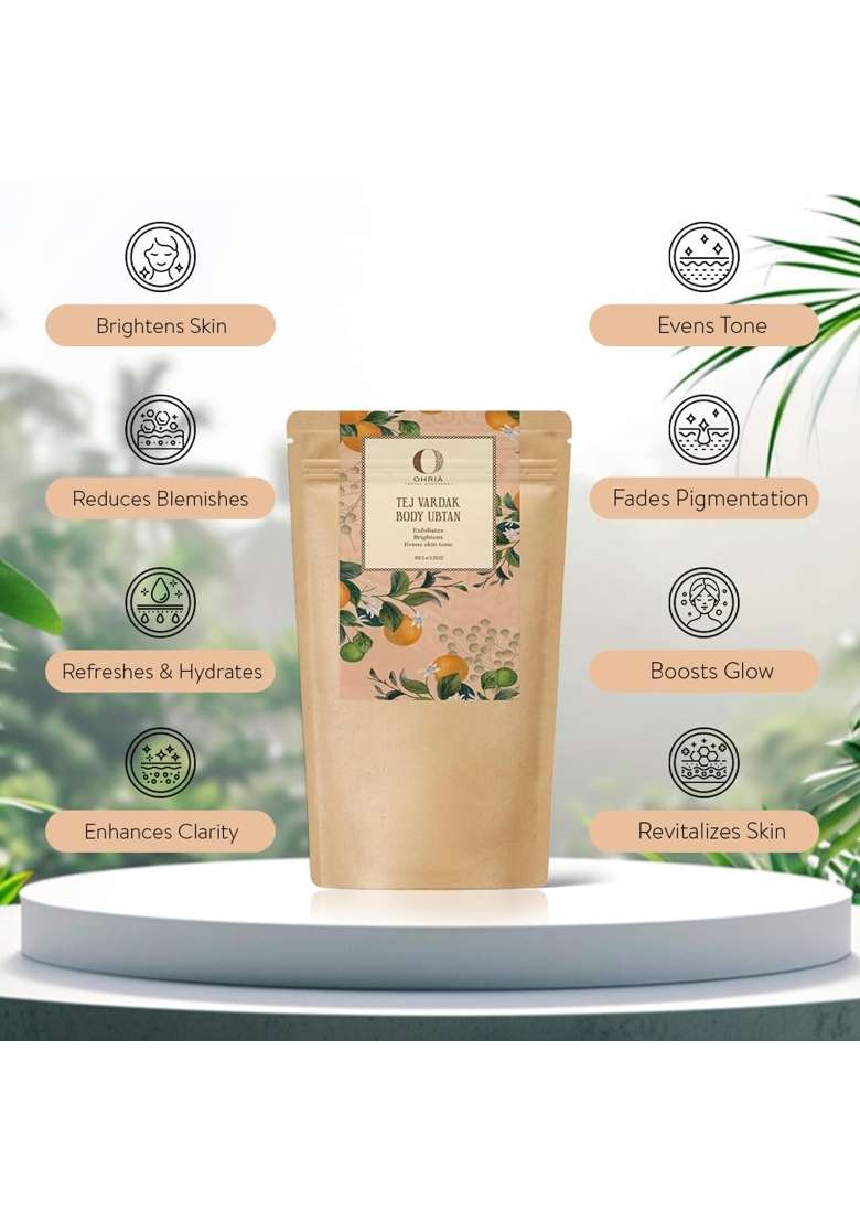 Ohria Ayurveda Tej Vardak Body Ubtan 150GM Exfoliates Brightens and Even Skin Tone - Indya