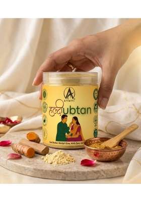 Aymvi Haldi Ubtan for Bridal Face and Body Glow Natural Herbal Scrub Tan Removal and Skin Brightening