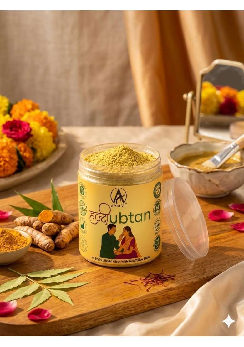 Aymvi Haldi Ubtan for Bridal Face and Body Glow Natural Herbal Scrub Tan Removal and Skin Brightening - Indya