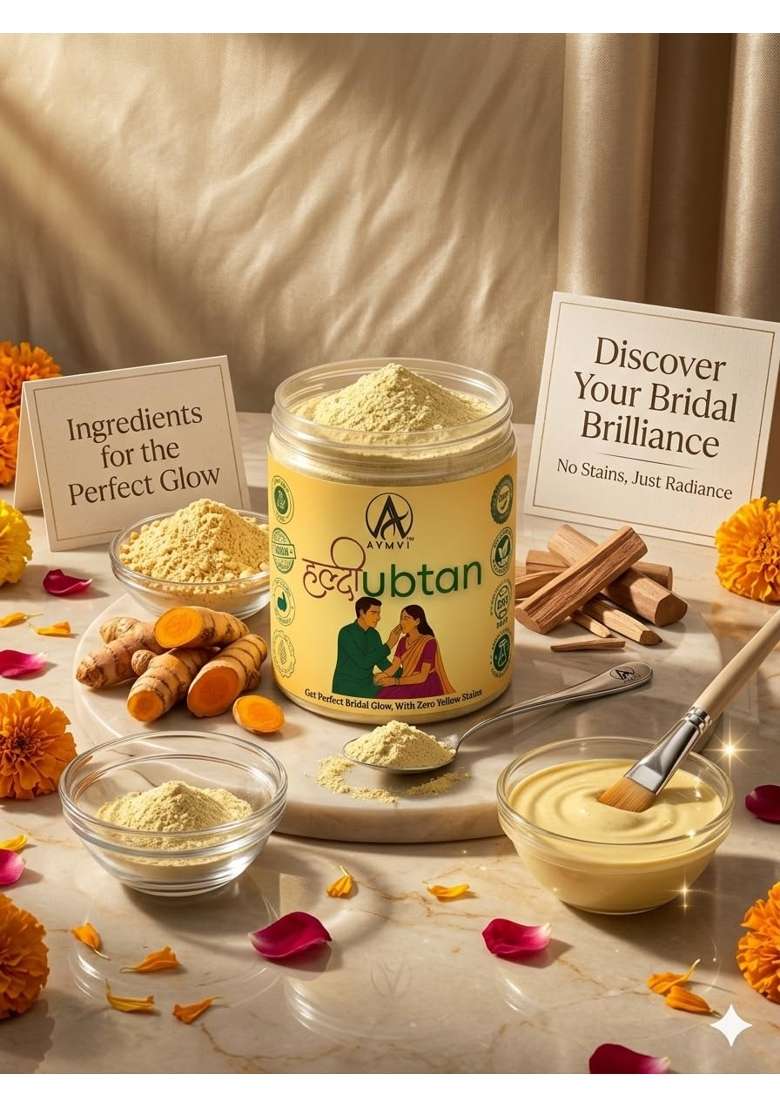 Aymvi Haldi Ubtan for Bridal Face and Body Glow Natural Herbal Scrub Tan Removal and Skin Brightening - Indya