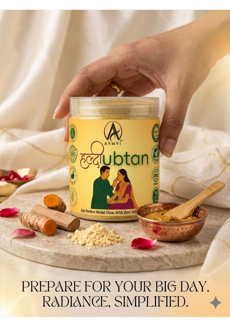 Aymvi Haldi Ubtan for Bridal Face and Body Glow Natural Herbal Scrub Tan Removal and Skin Brightening - Indya