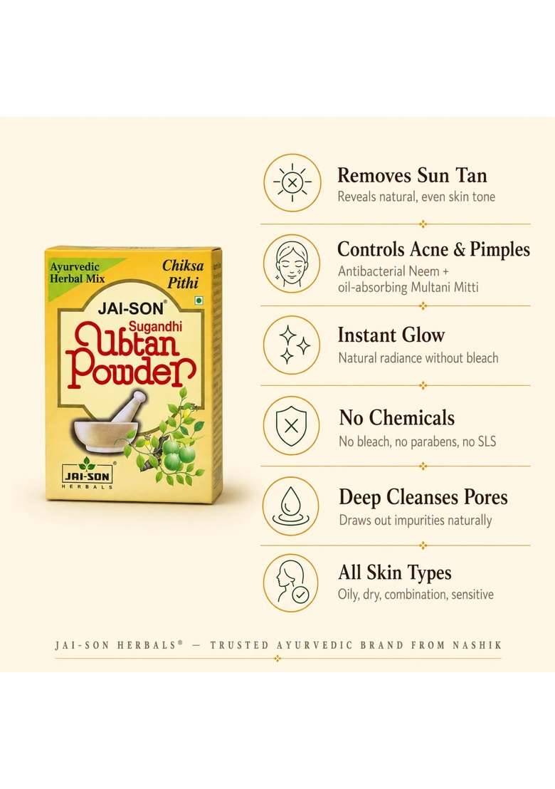 JAI SON Herbals Sugandhi Ubtan Powder Natural Ayurvedic Face and Body Pack Tan Removal Pack of 24 - Indya
