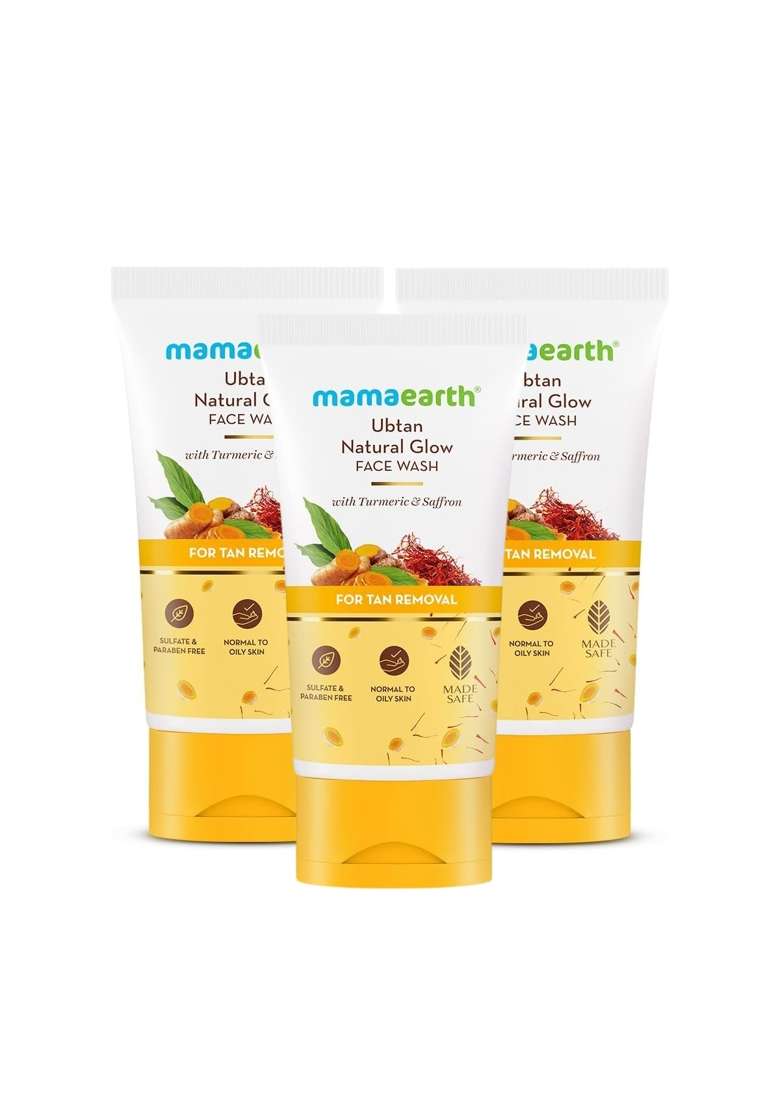 Mamaearth Yellow Ubtan Natural Face Wash for All Skin Type with Turmeric and Saffron for Tan Removal Pack of 3 - Indya
