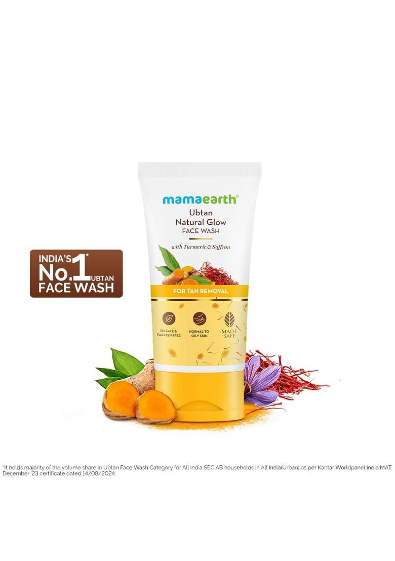 Mamaearth Yellow Ubtan Natural Face Wash for All Skin Type with Turmeric and Saffron for Tan Removal Pack of 3 - Indya