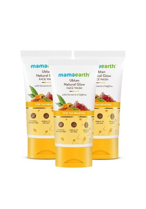 Mamaearth Yellow Ubtan Natural Face Wash for All Skin Type with Turmeric and Saffron for Tan Removal Pack of 3
