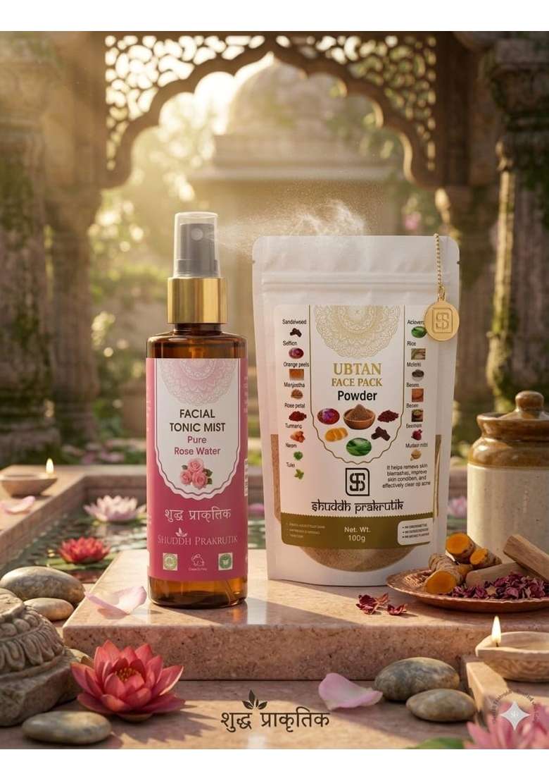 Shuddh Prakrutik Ubtan Face Pack Powder with Facial Tonic Mist with Powerfull 18 Indian Herbs for Skin - Indya