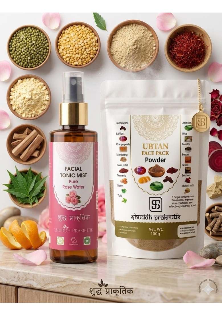 Shuddh Prakrutik Ubtan Face Pack Powder with Facial Tonic Mist with Powerfull 18 Indian Herbs for Skin - Indya