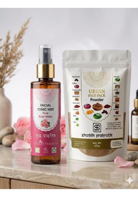 Shuddh Prakrutik Ubtan Face Pack Powder with Facial Tonic Mist with Powerfull 18 Indian Herbs for Skin