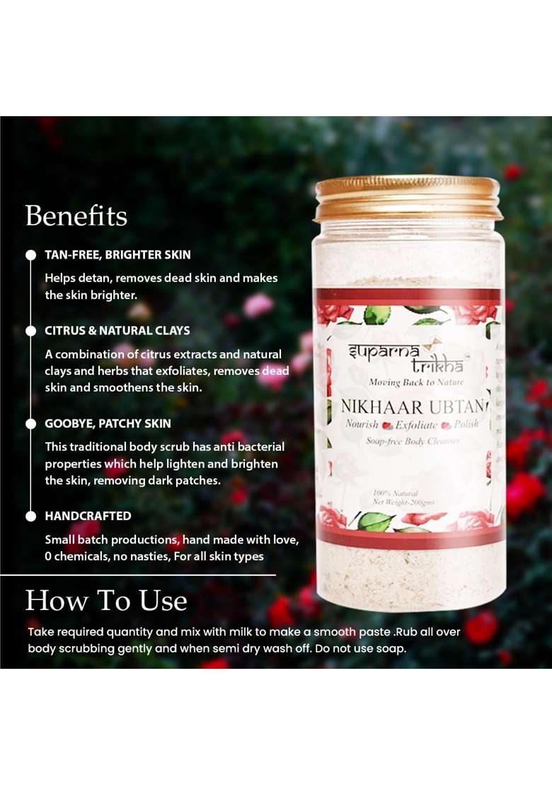 Suparna Trikha Nikhaar Ubtan Herbal Body and Face Scrub with Rose Turmeric Neem and Almond - Indya