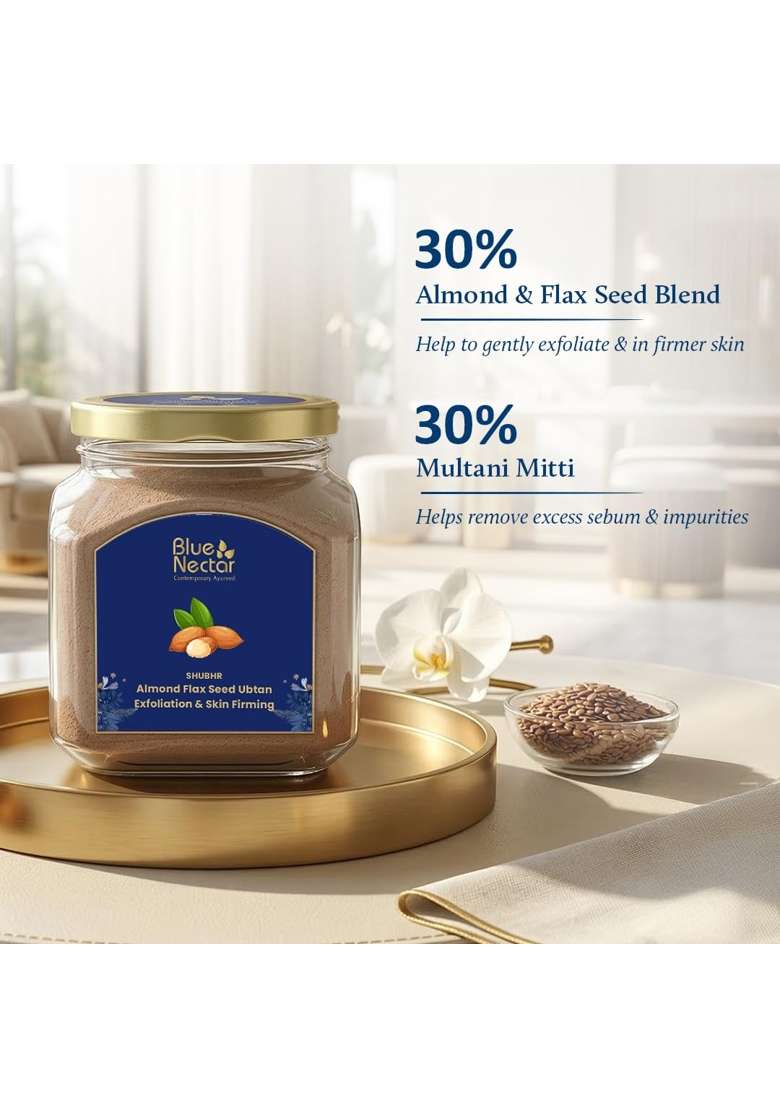 Blue Nectar Skin Firming Almond Ubtan Powder with Vitamin E Face Pack for Natural Exfoliation - Indya