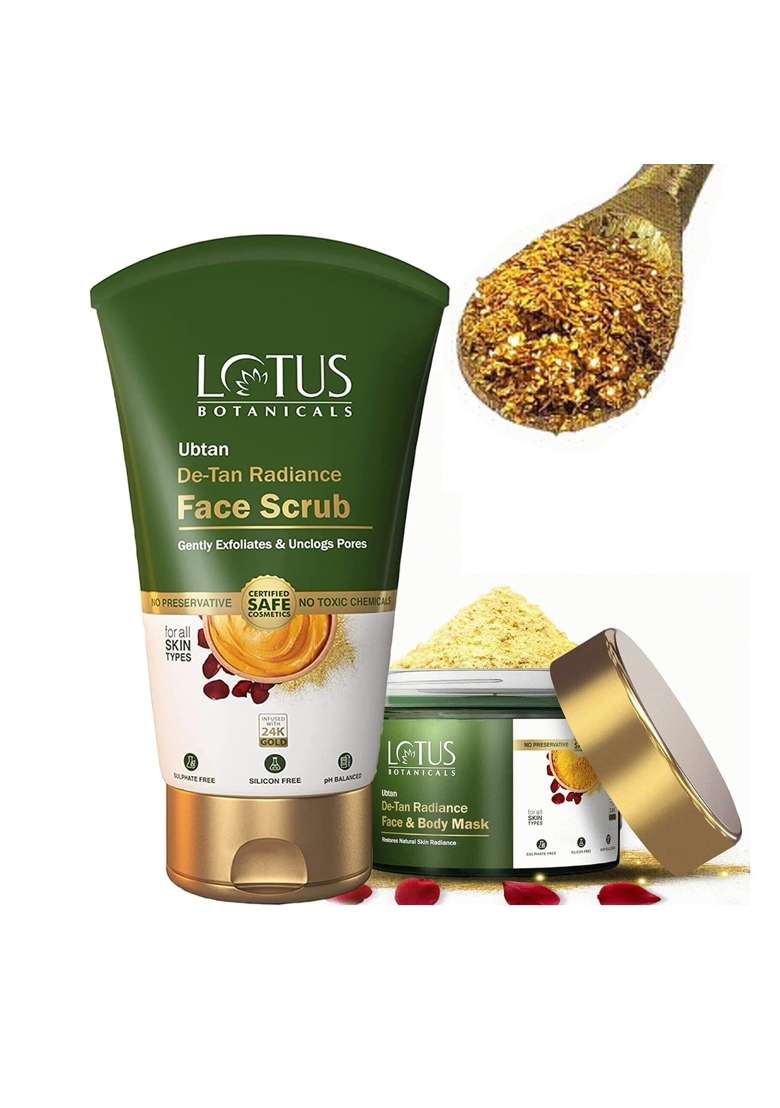Lotus Botanicals Ubtan De Tan Radiance Face Scrub 100ML with Ubtan De Tan Radiance Face and Body Mask 140GM - Indya