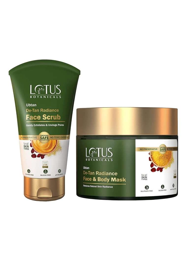 Lotus Botanicals Ubtan De Tan Radiance Face Scrub 100ML with Ubtan De Tan Radiance Face and Body Mask 140GM - Indya