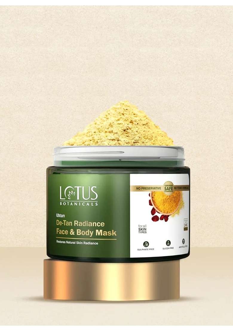 Lotus Botanicals Ubtan De Tan Radiance Face Scrub 100ML with Ubtan De Tan Radiance Face and Body Mask 140GM - Indya