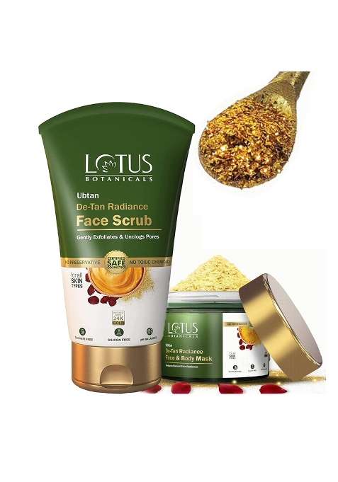 Lotus Botanicals Ubtan De Tan Radiance Face Scrub 100ML with Ubtan De Tan Radiance Face and Body Mask 140GM